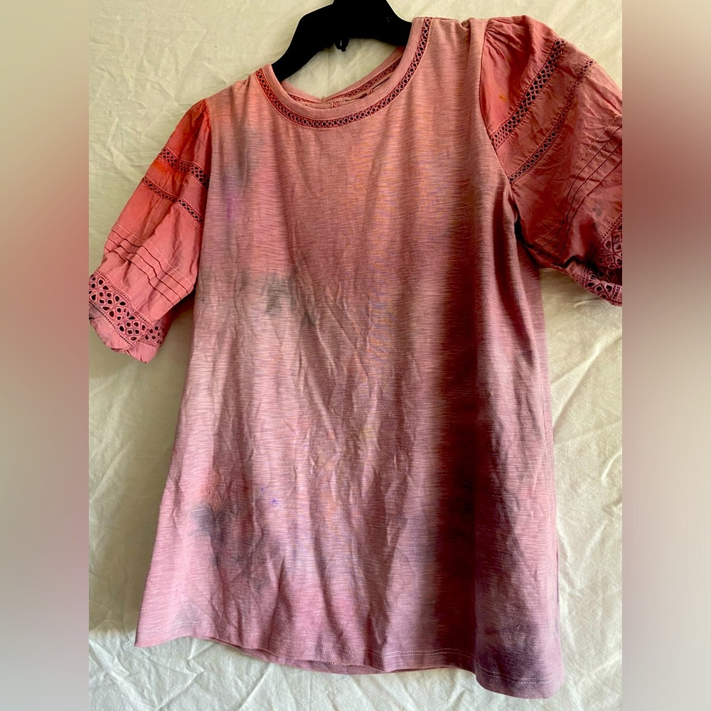 Hand Dyed Tee Pink With Pouf Sleeve